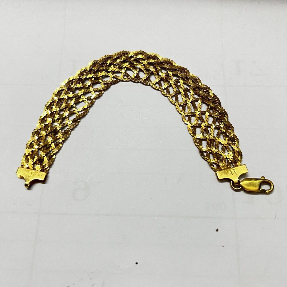 VTG Genuine Gold/925 Marked Braided 8strand Bracelet, Italy 7”x .5” Lobster Claw